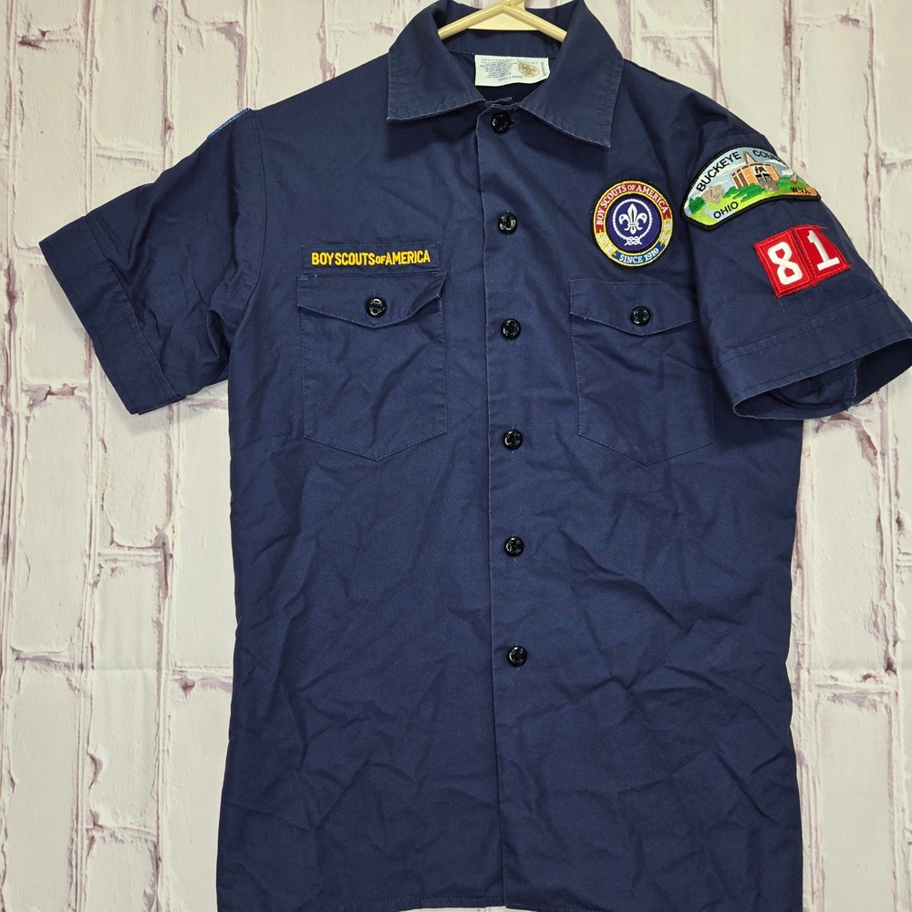 Boy Scouts of America Shirt Navy Blue Patched Buckeye Council Uniform Kids Large